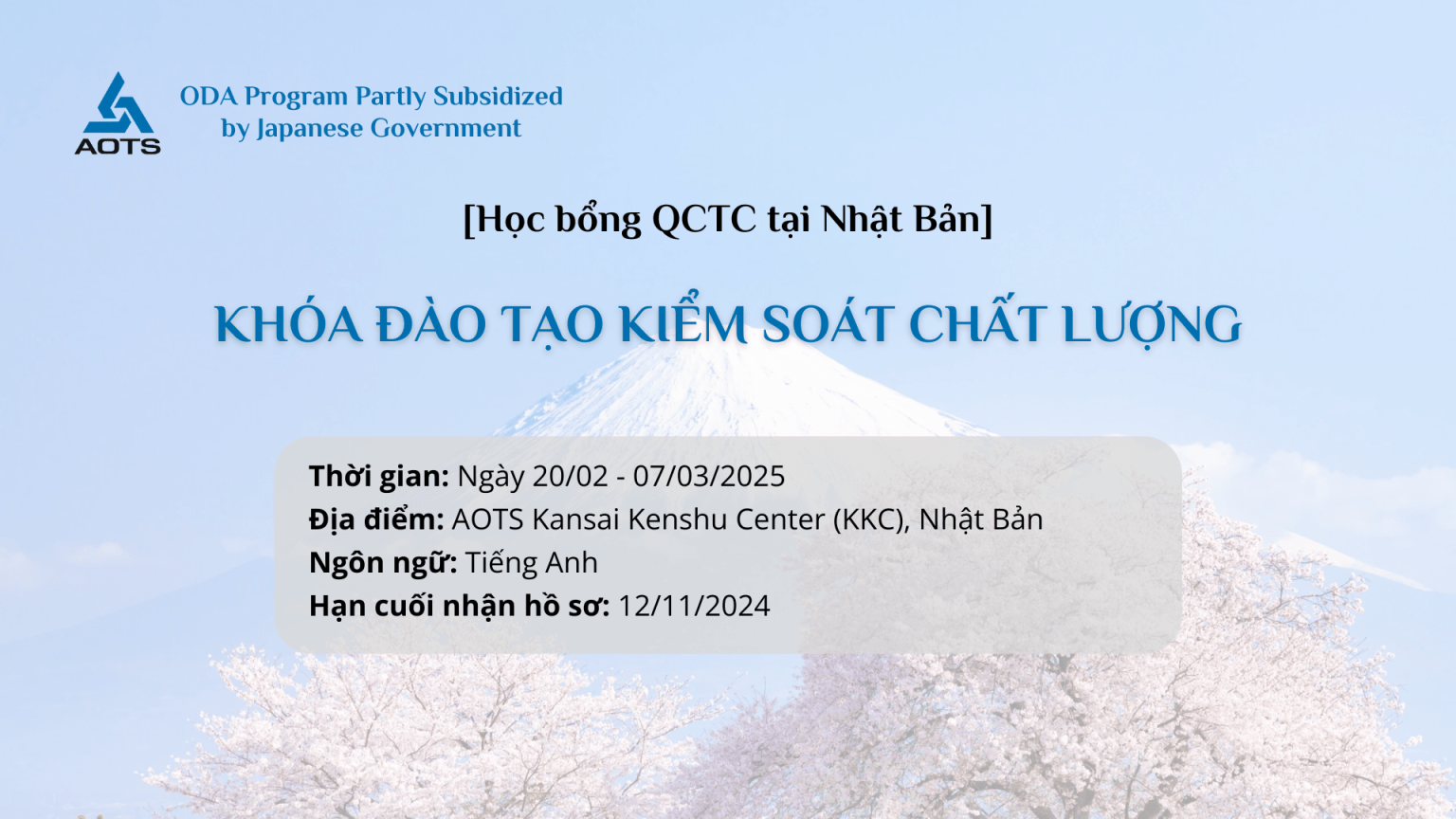 Học bổng QCTC: Khóa Đào tạo Kiểm soát Chất lượng – IMT